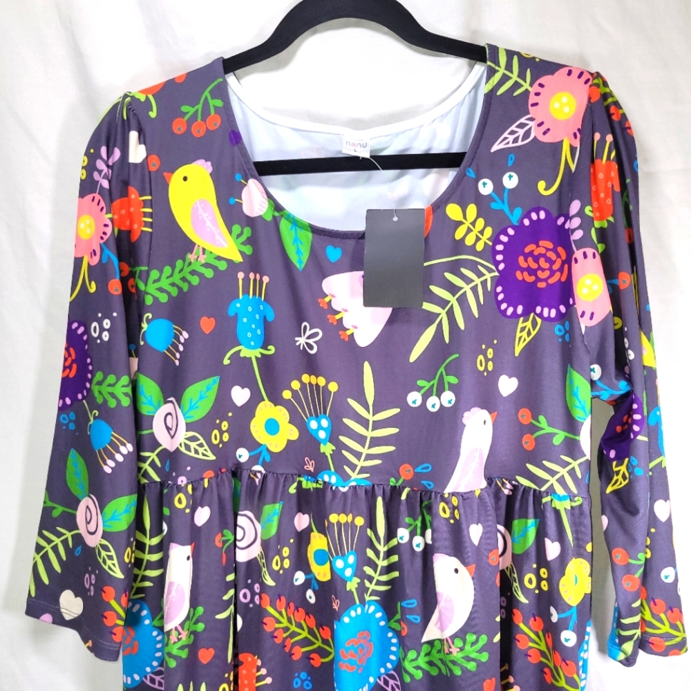 Nanu Floral Birds Multi Bright Print Dress